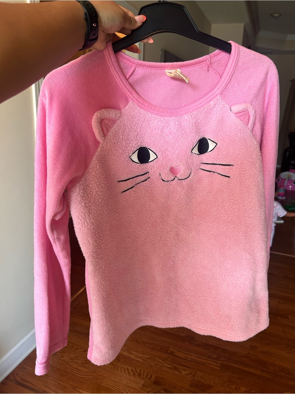 Faded Glory Pink Plush Cat Face Long-Sleeve Top for Kids